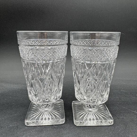 Vintage Footed Tumblers (2) 8 oz Cape Cod by Imperial Glass Ohio Glassware 5.5" - Picture 2 of 8